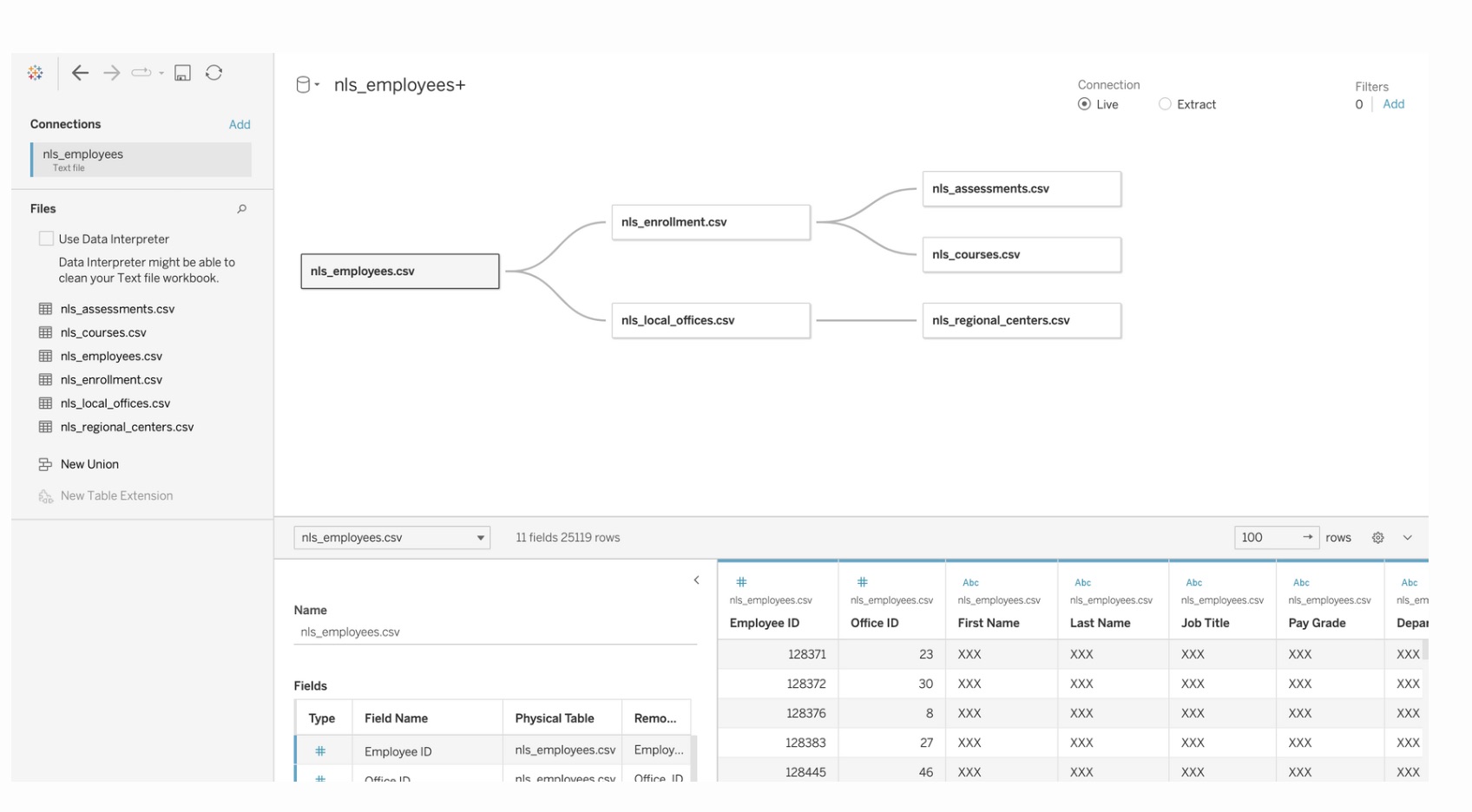 Connecting employee training datasets in Tableau