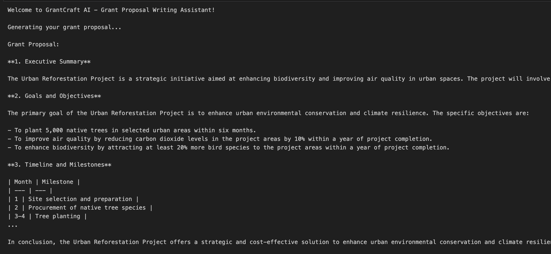 Sample generated grant proposal output